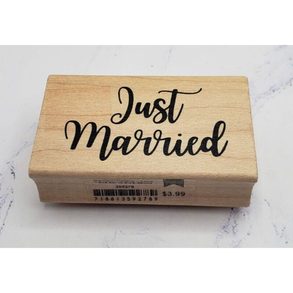 American Crafts Other - Just Married Elegant Script American Crafts Wood Mounted Rubber Stamp